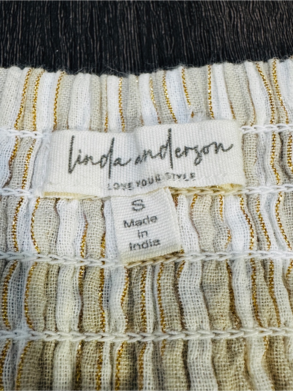 Linda Anderson Gold Stripe Tiered Midi Dress | Neutral Shimmer Boho Sundress - Picture 5 of 11